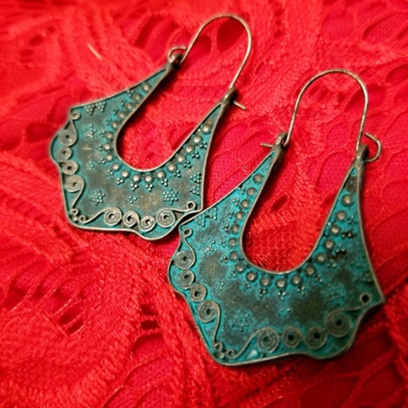 Absolutely Kate Enchantment Jewelry - BOHO PATINA Teal and Silver EARRINGS ~ metal flair